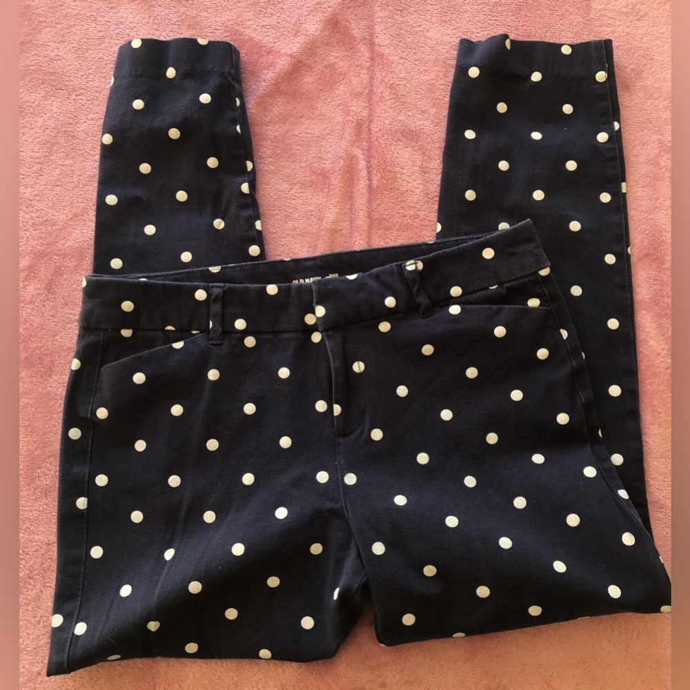 OLD NAVY Size 6 💙🤍 Navy Blue Polkadot Pixie Ankle Trousers 💙🤍 Preppy Pants